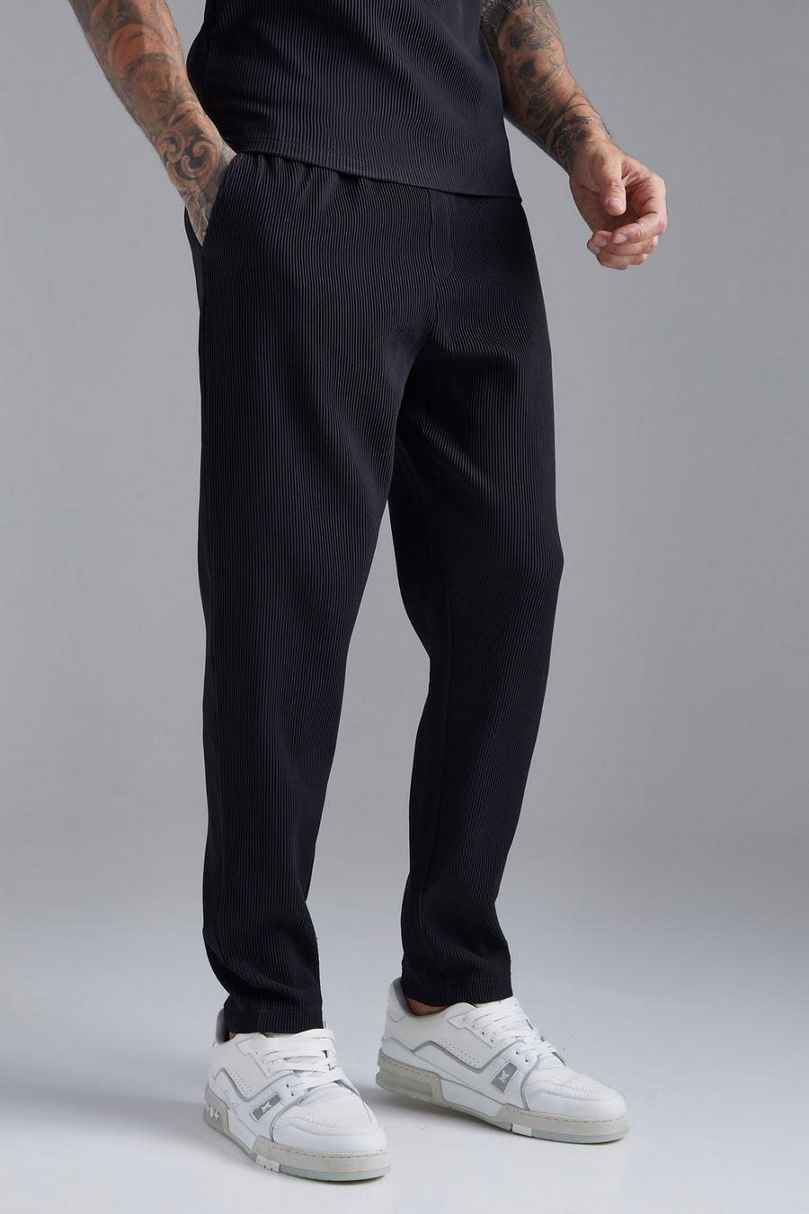 Black Slim Fit Pleated Trousers image number 1