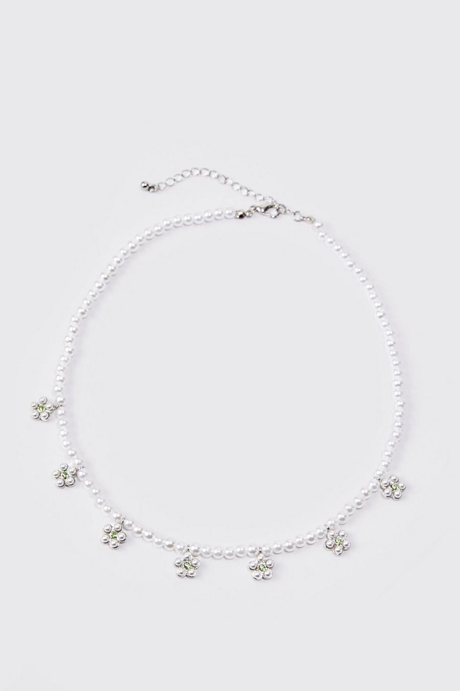 Perlen Blumen-Halskette, White