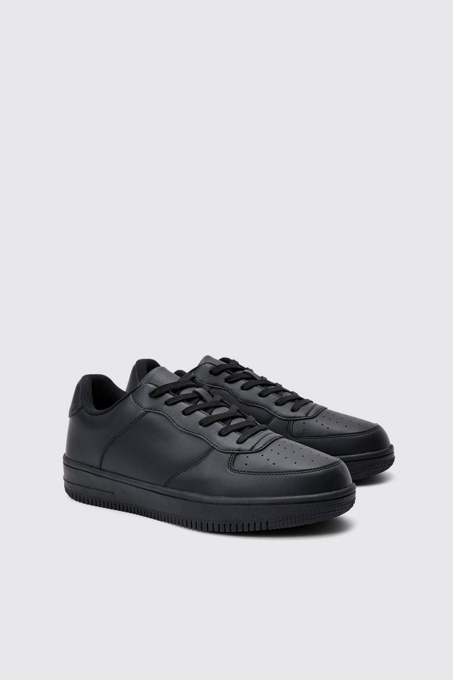 Black Faux Leather Panel Trainer image number 1