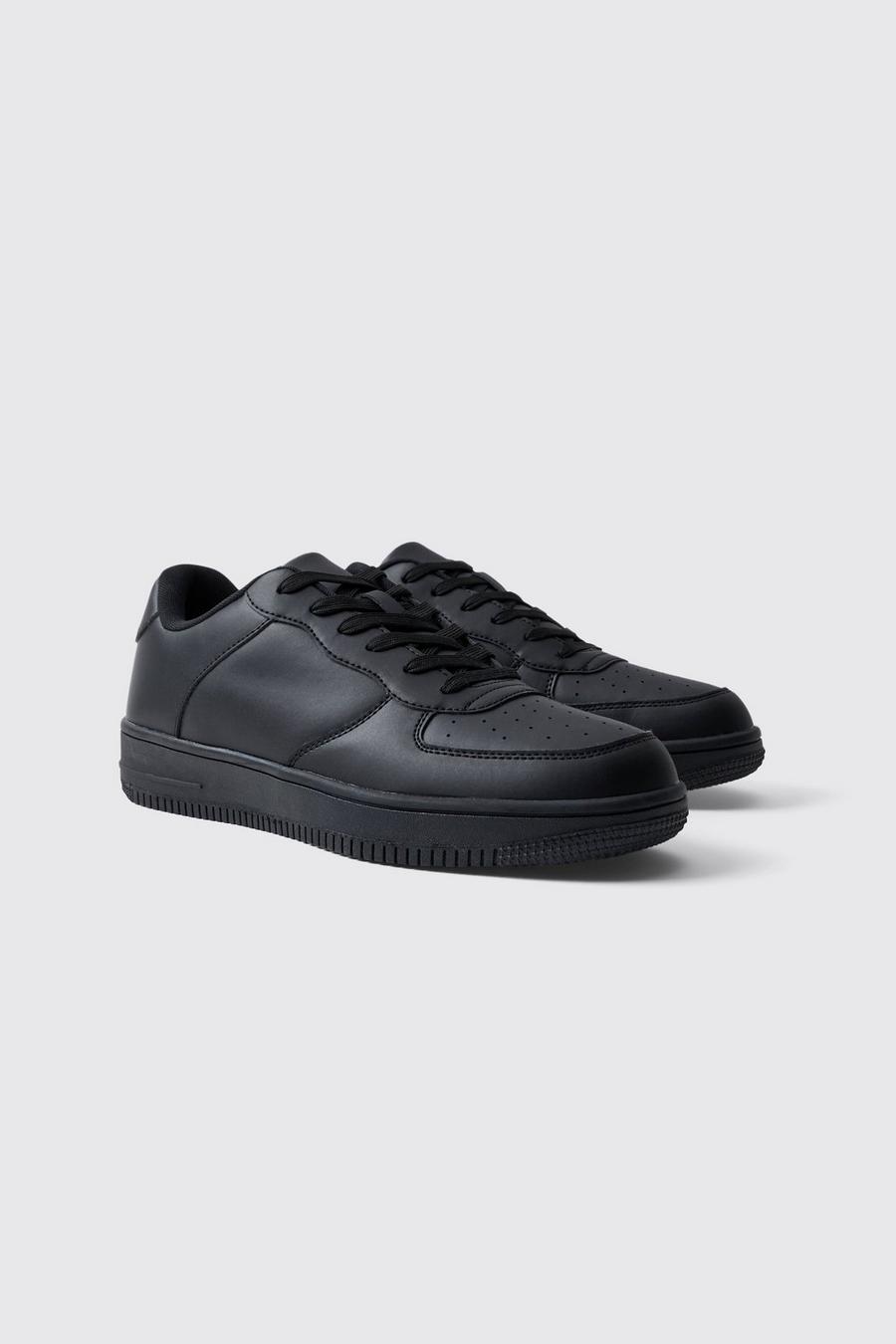 Black Faux Leather Panel Trainer