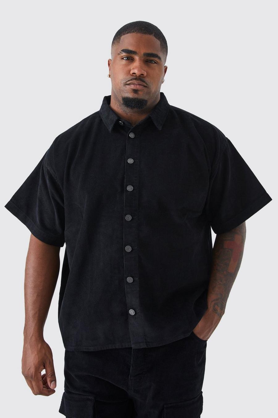 Plus kastiges Cord-Hemd, Black image number 1