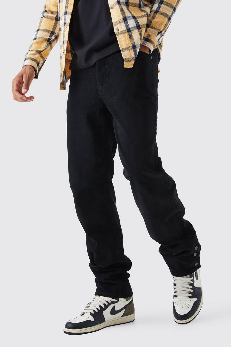 Tall - Pantalon ample côtelé à boutons pression, Black image number 1