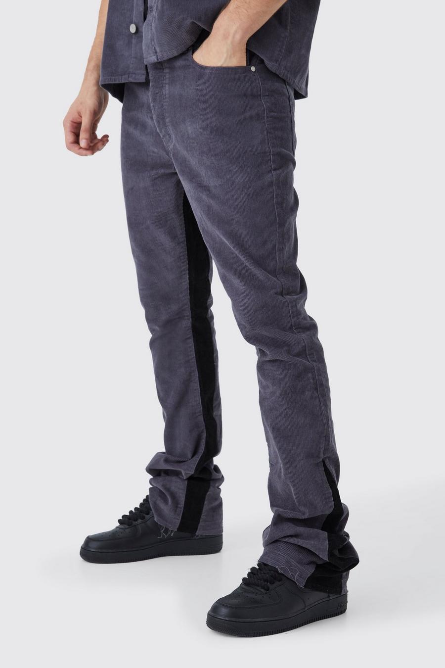 Charcoal Tall Corduroy Slim Fit Broek Met Wijde Pijpen En Gusset Taille image number 1
