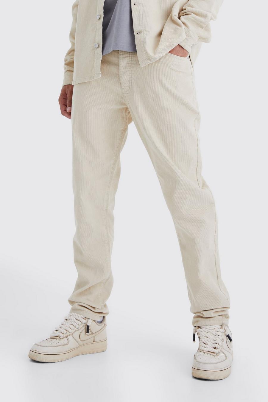 Stone Tall Fixed Waist Tapered Cord Trouser image number 1