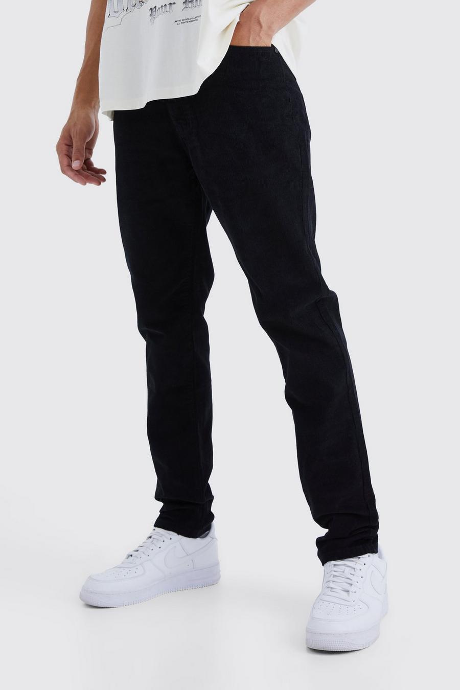Black Tall Fixed Waist Tapered Cord Trouser