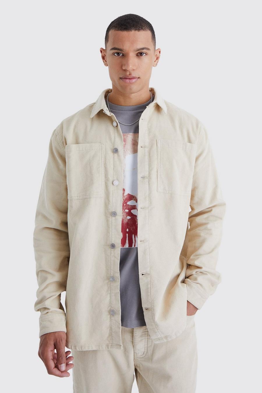 Stone beige Tall Cord Cargo Overshirt image number 1