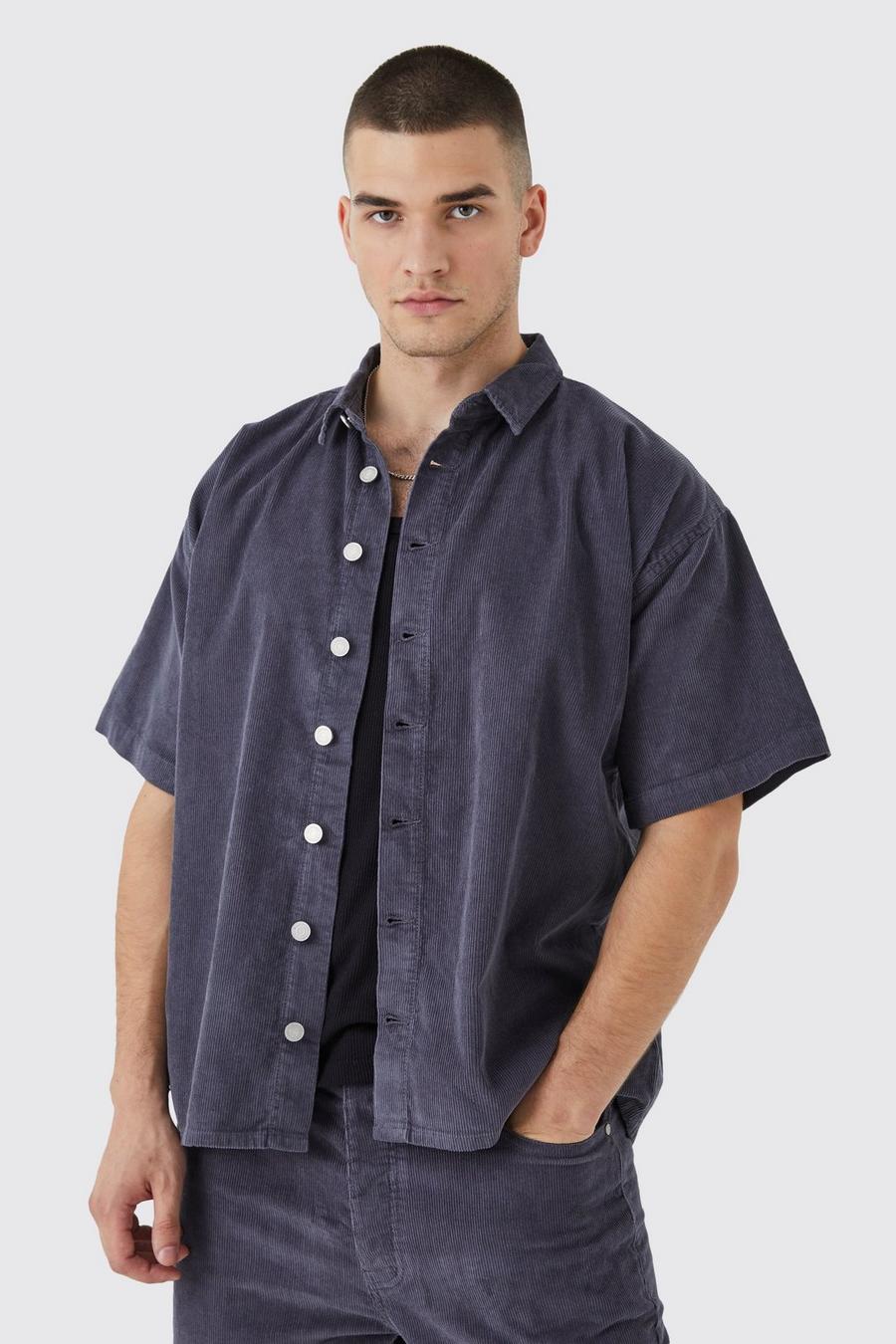Charcoal Tall Boxy Fit Cord Shirt image number 1