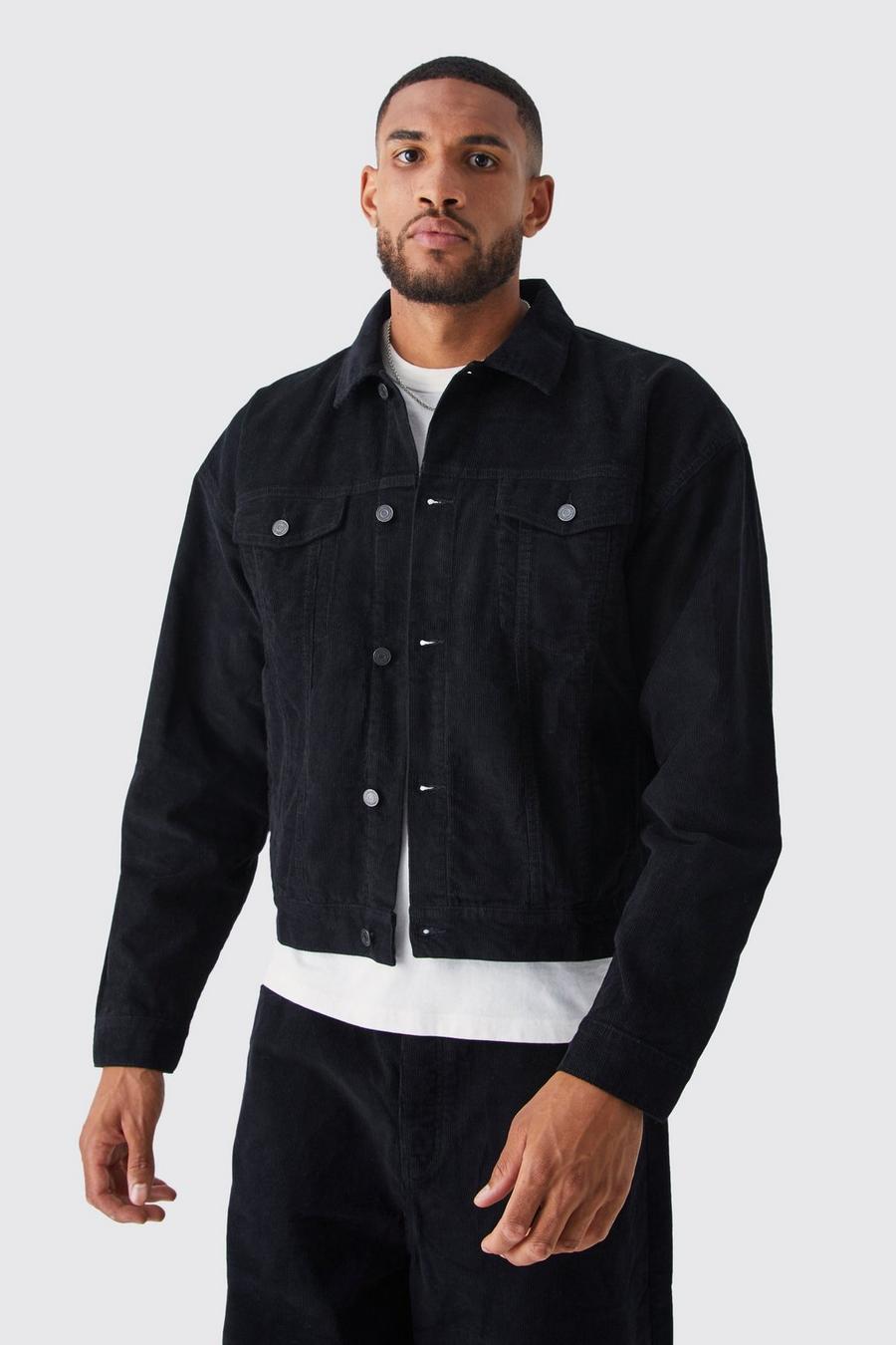 Black Tall Boxy Fit Cord Jacket image number 1
