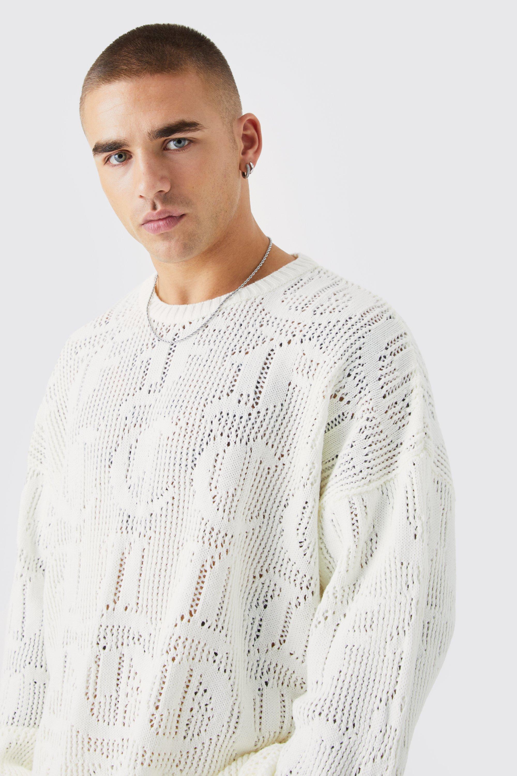 Mens white 2025 knitted jumper