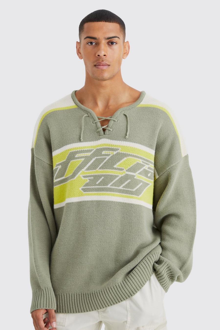 Green vert Oversized Knitted Hockey Top With Tie Detail