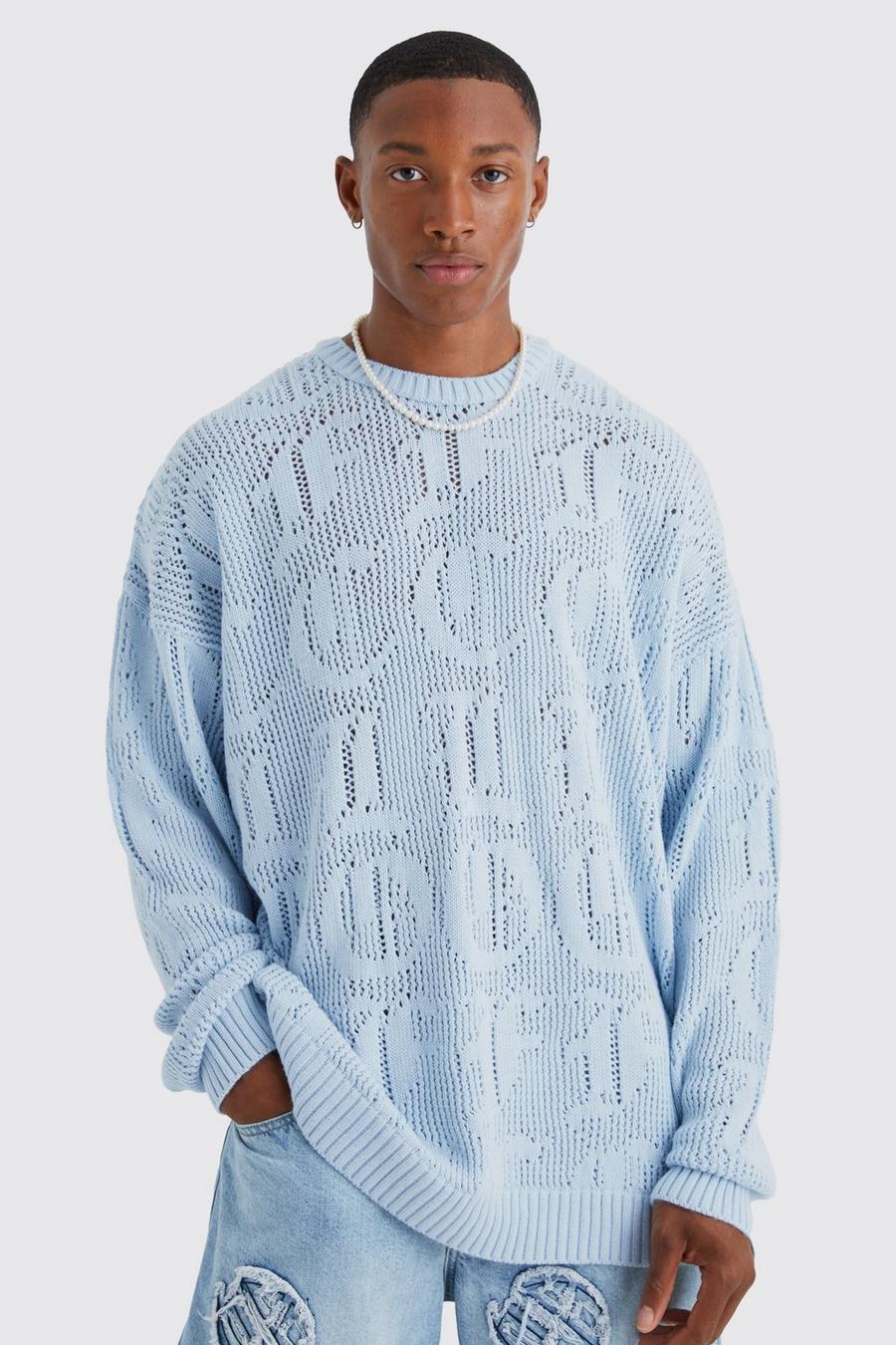 Maglione traforato oversize Ofcl in jacquard, Pale blue image number 1