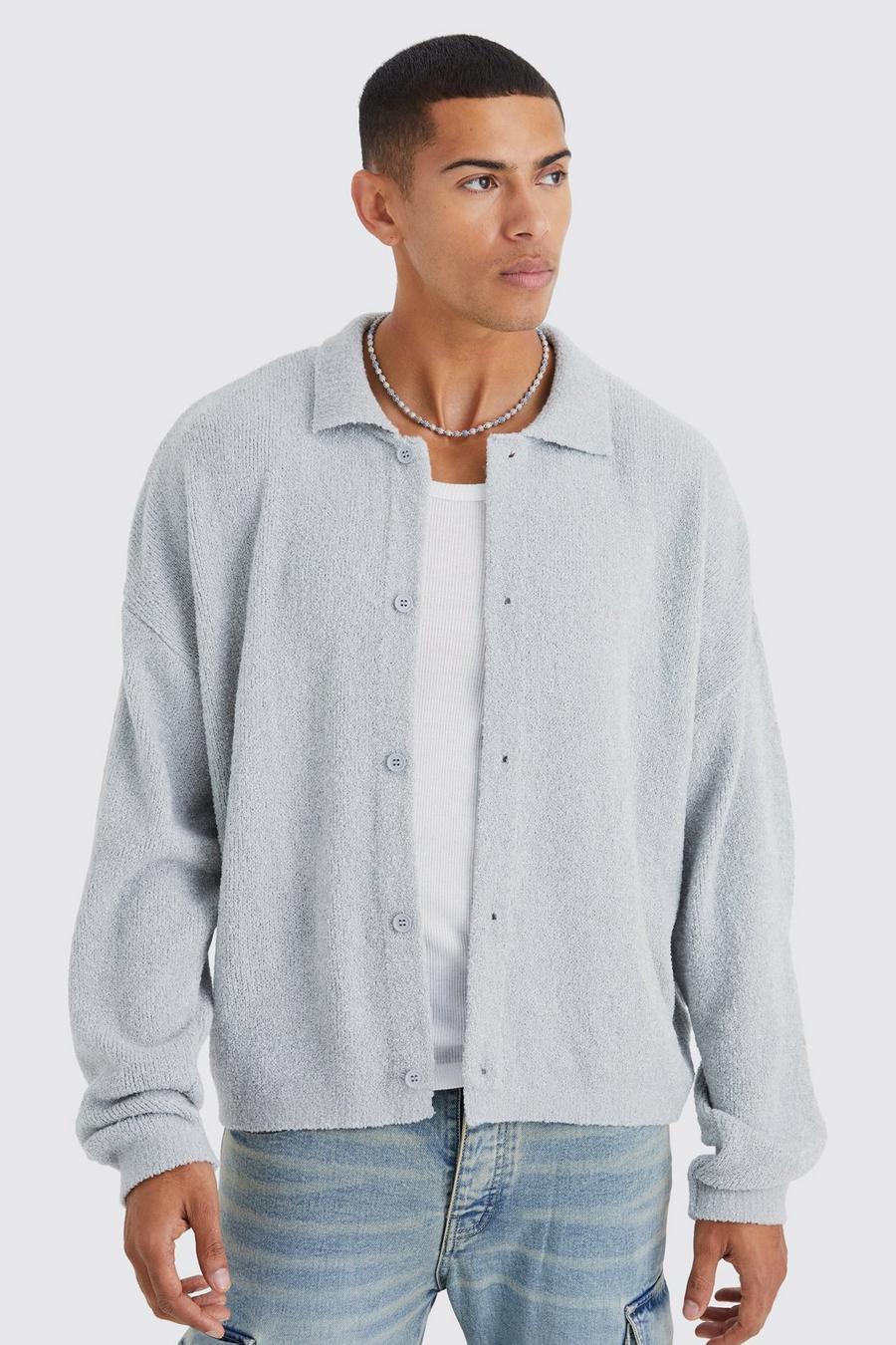 Grey Boxy Fit Brushed Knit Cardigan