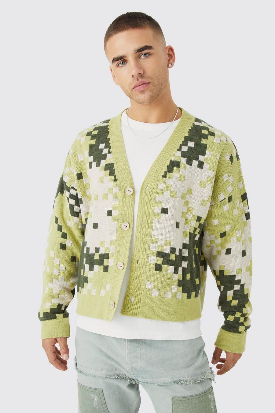 Cardigan ample pixelisé, Green