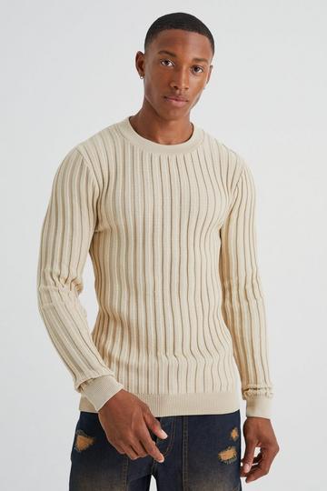 Muscle Fit Ribbed Long Sleeve Jumper stone