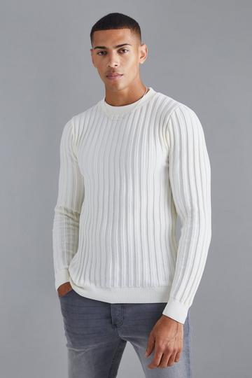 White Muscle Fit Ribbed Long Sleeve Jumper