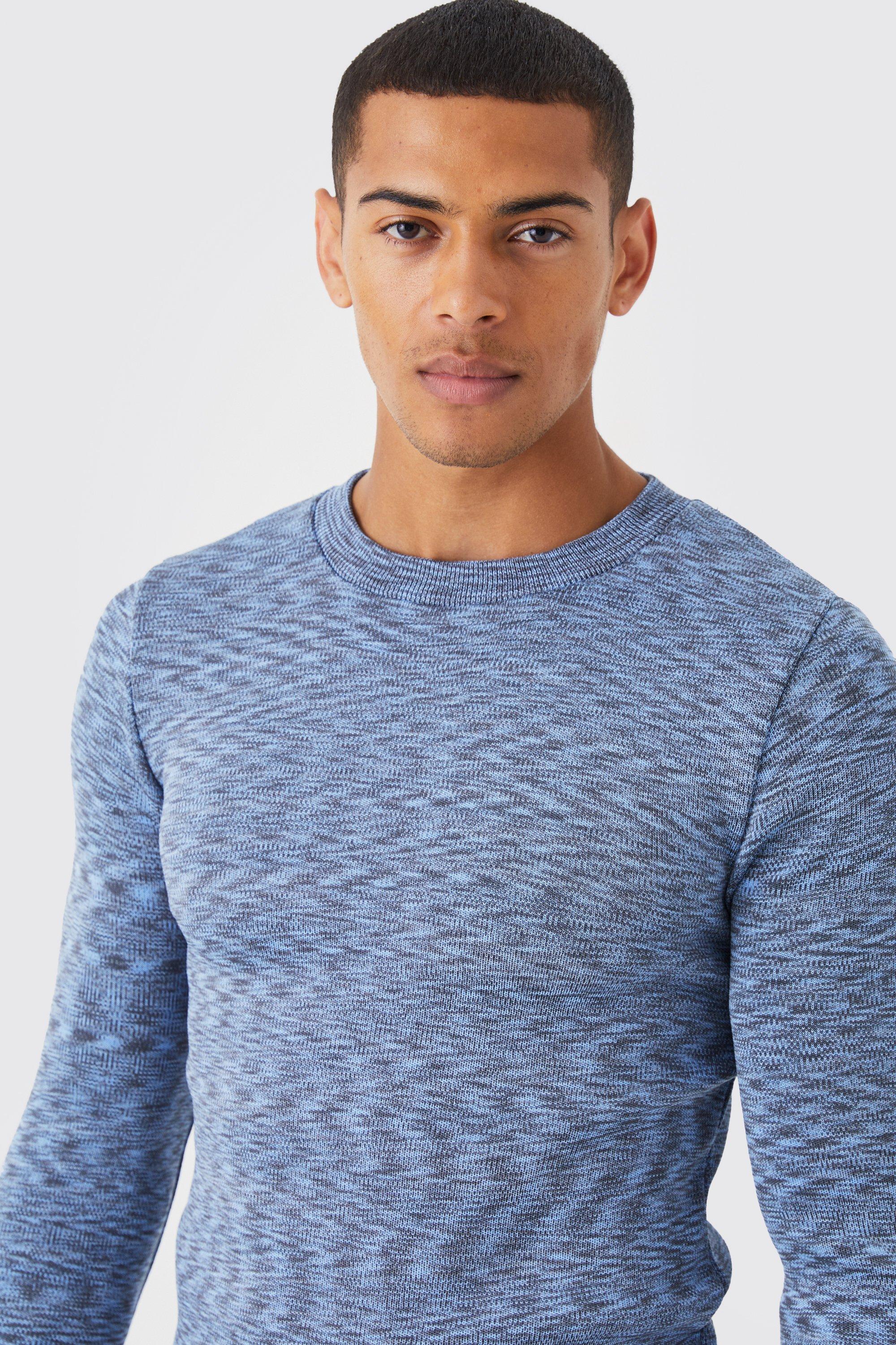 Muscle Fit Space Dye Long Sleeve Jumper boohoo NO