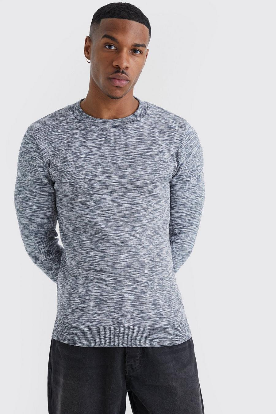 Langärmliger Muscle-Fit Space Dye Pullover, Grey