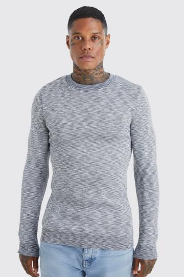 Tall Muscle Fit Space Dye Long Sleeve Jumper grey