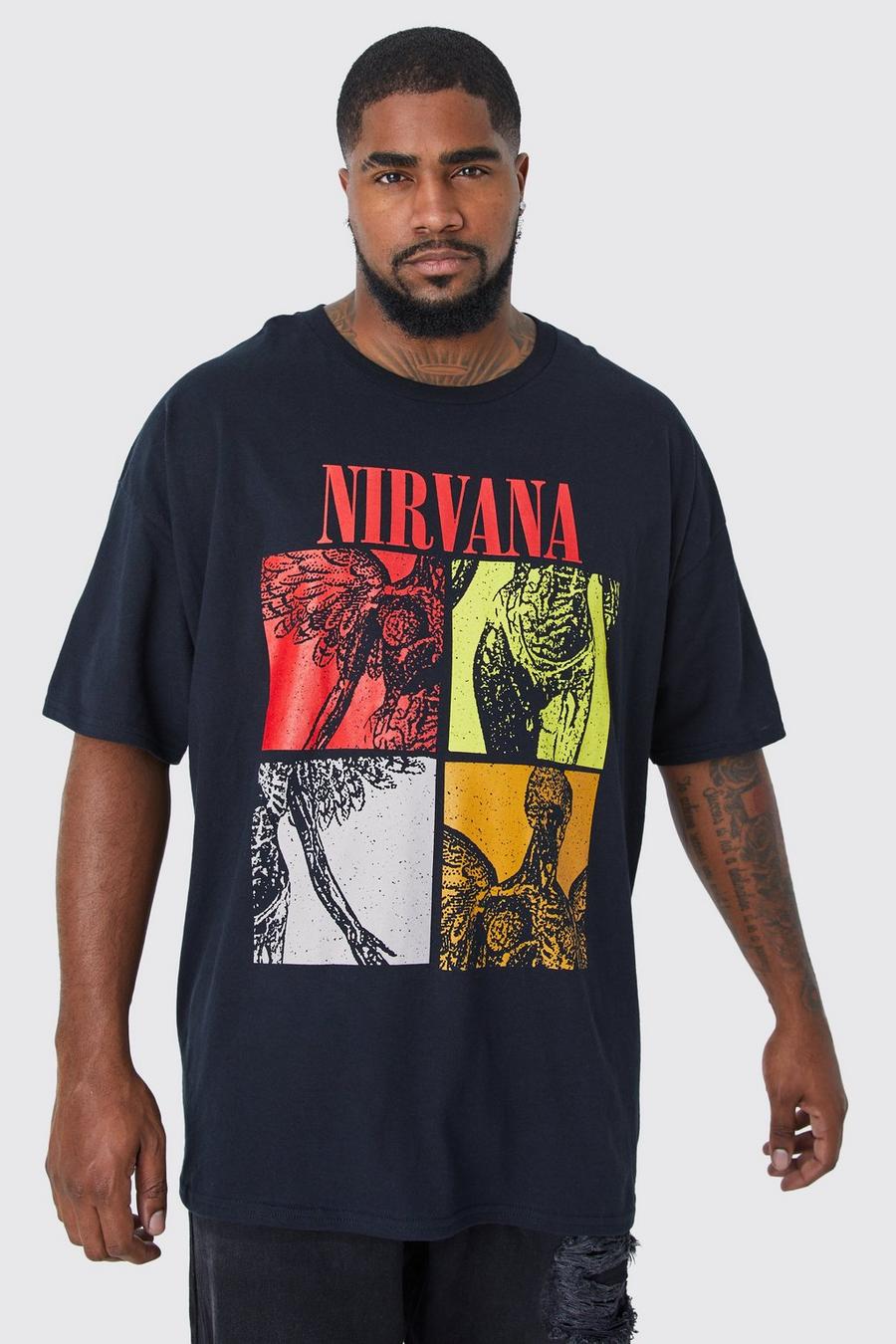 Black svart Plus Nirvana T-shirt med tryck