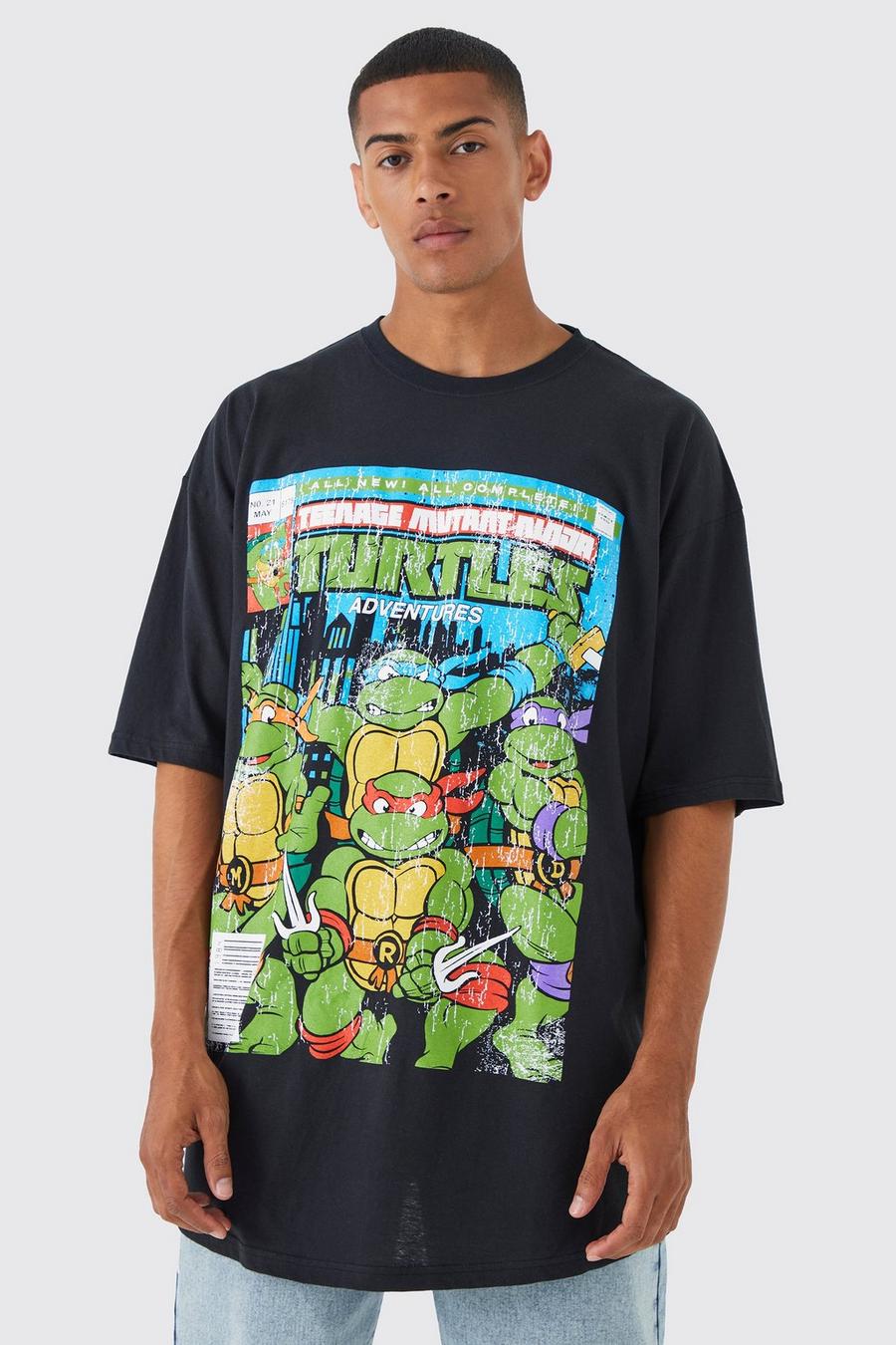 Black Oversized Ninja Turtles Comic License T-shirt image number 1