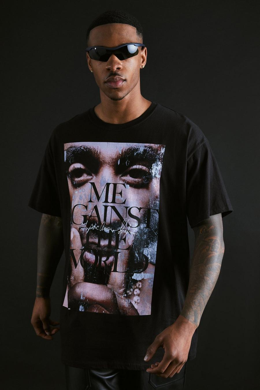 T-shirt oversize officiel Tupac, Black schwarz