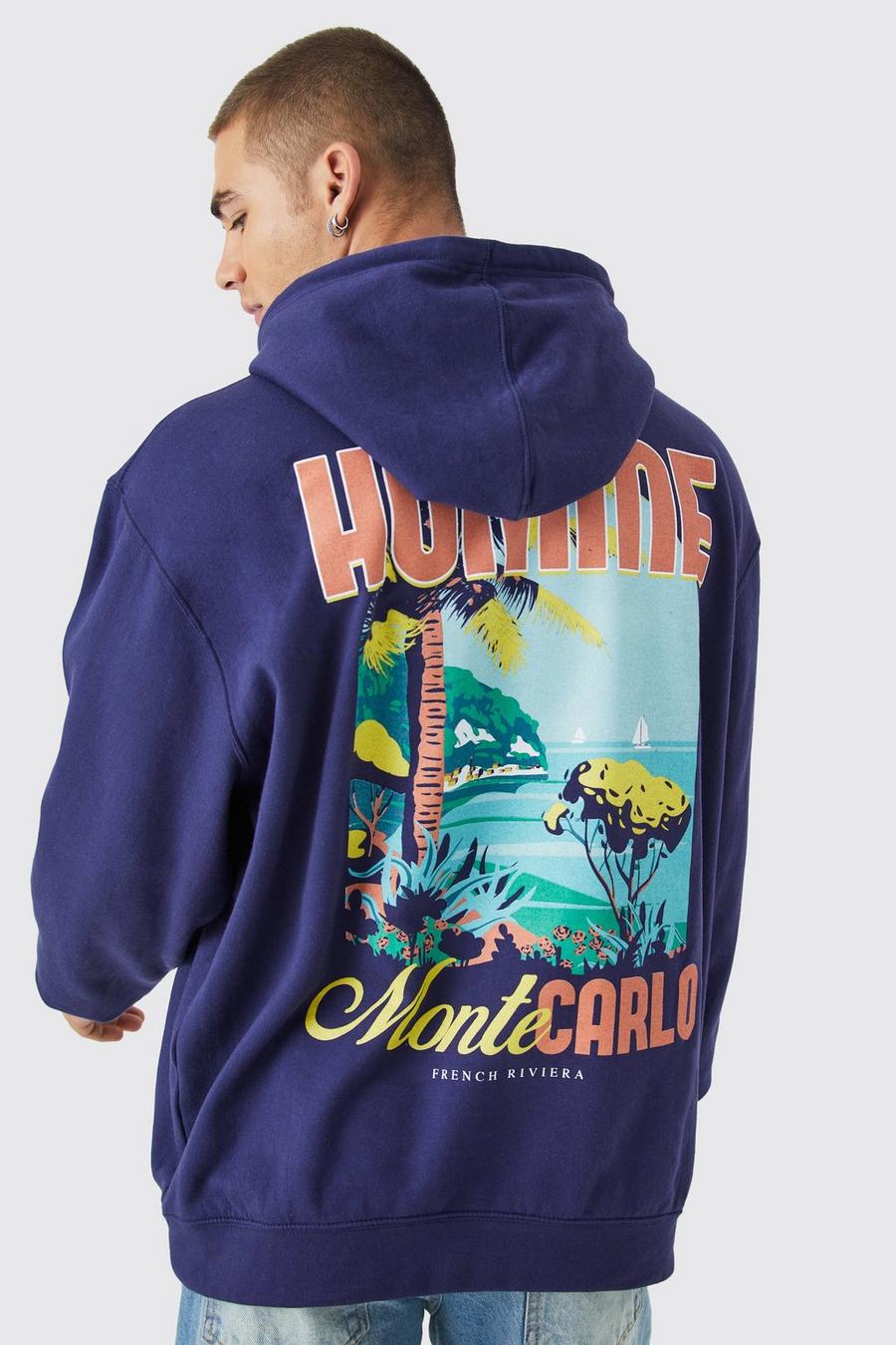 Oversize Hoodie mit Monte Carlo Print, Navy marine