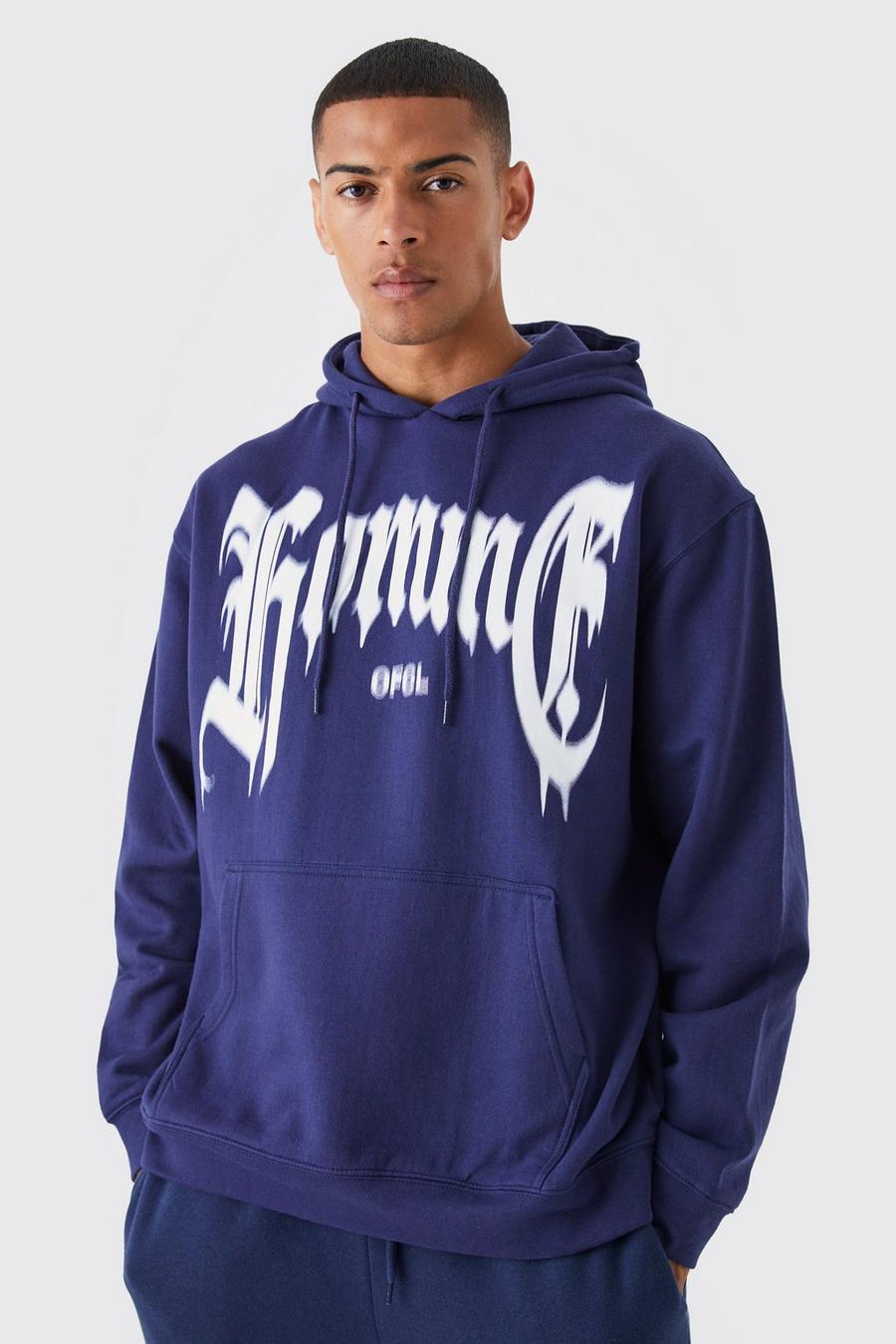 Navy Oversized Gothic Homme Hoodie