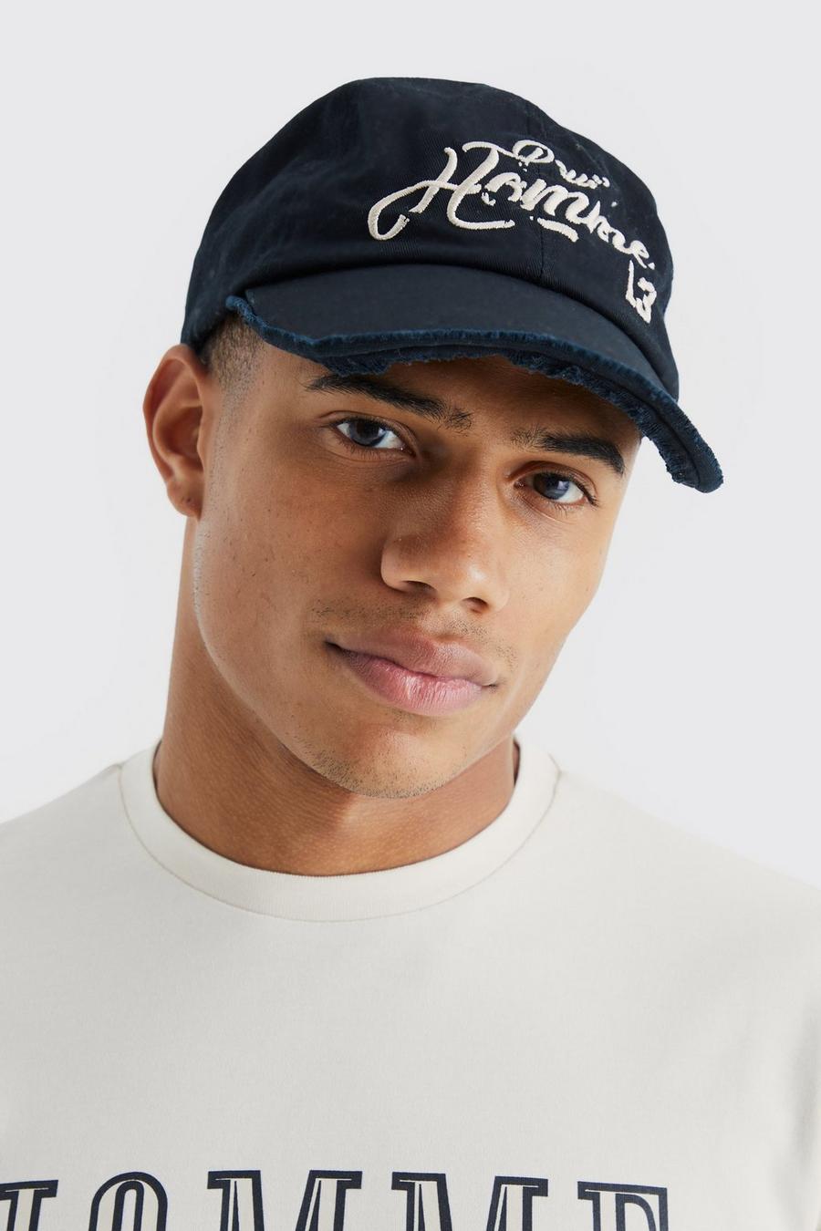 Black Distressed Homme Embroidered Cap image number 1