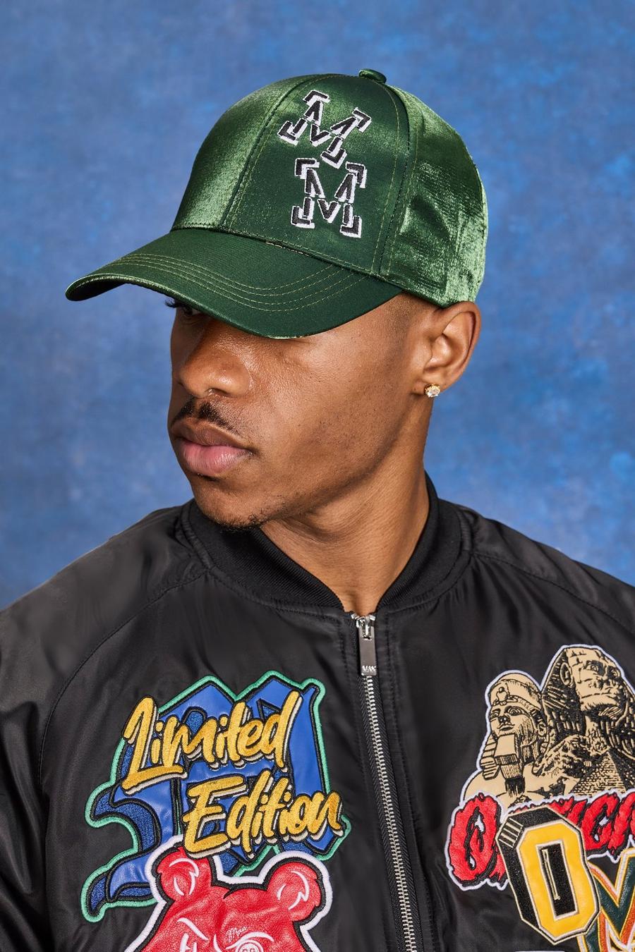 Green Satin Embroidered Cap