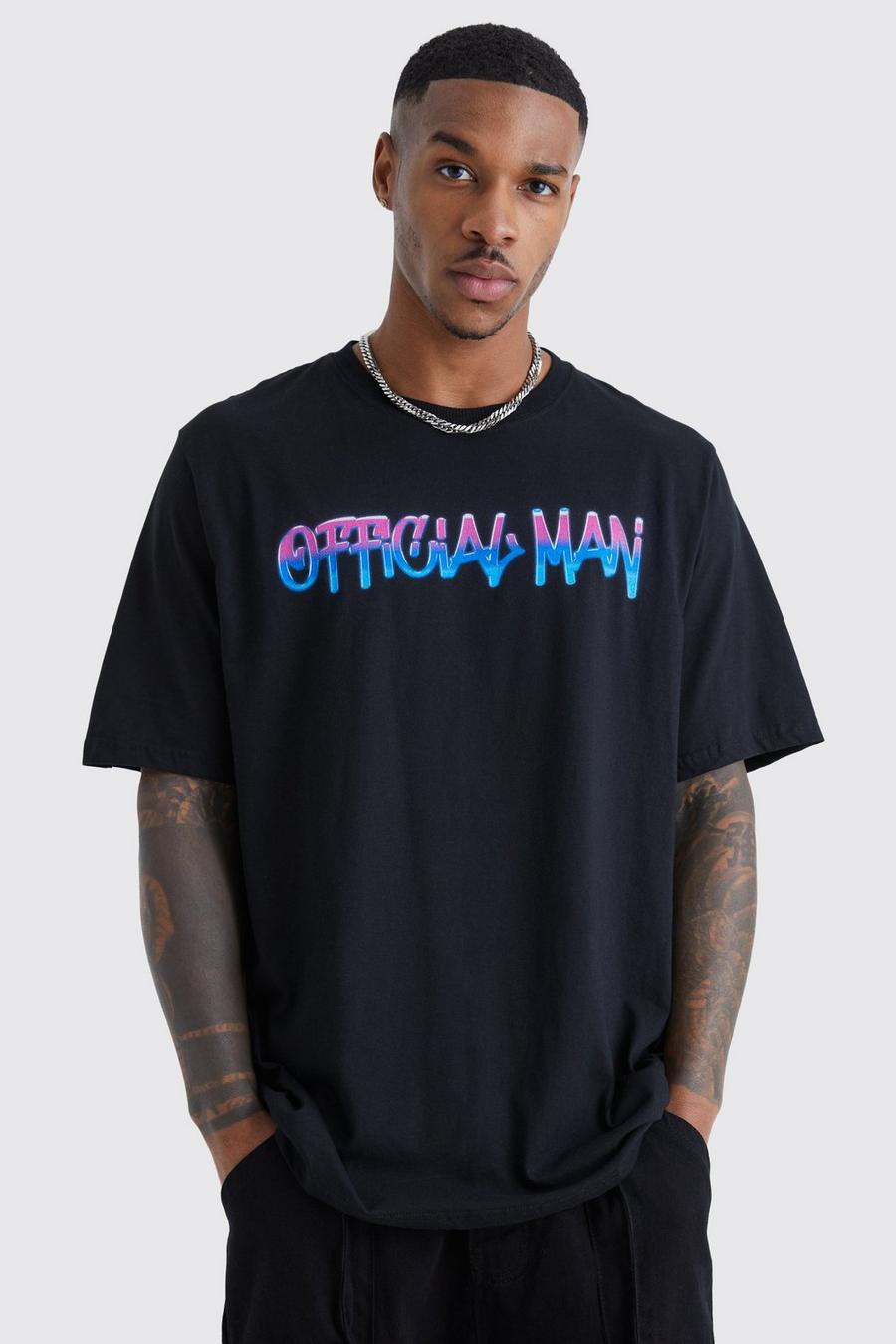 Black Oversized Ombre Official Man Print T-shirt