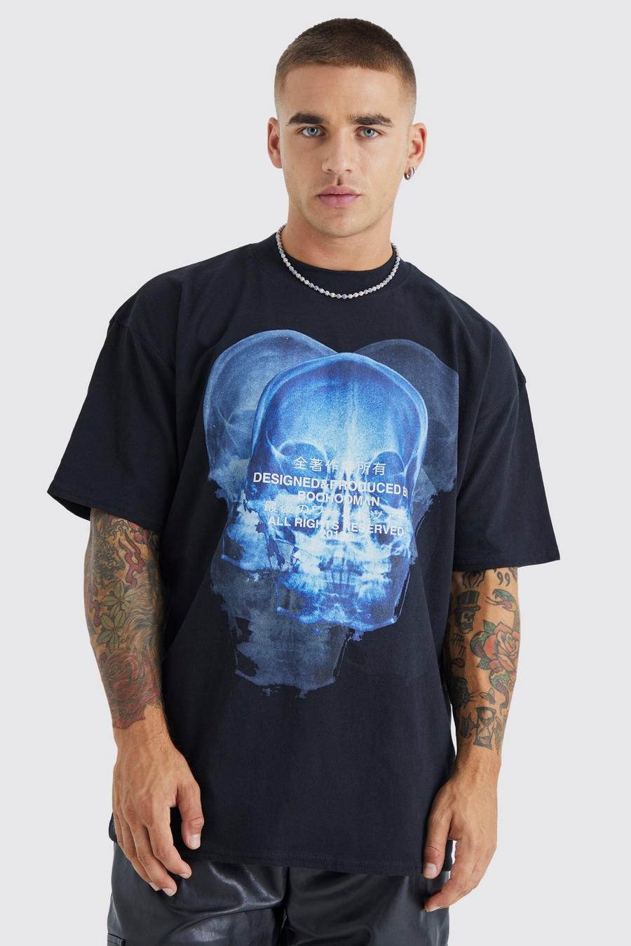 Black Oversized X-ray Skull Graphic T-shirt