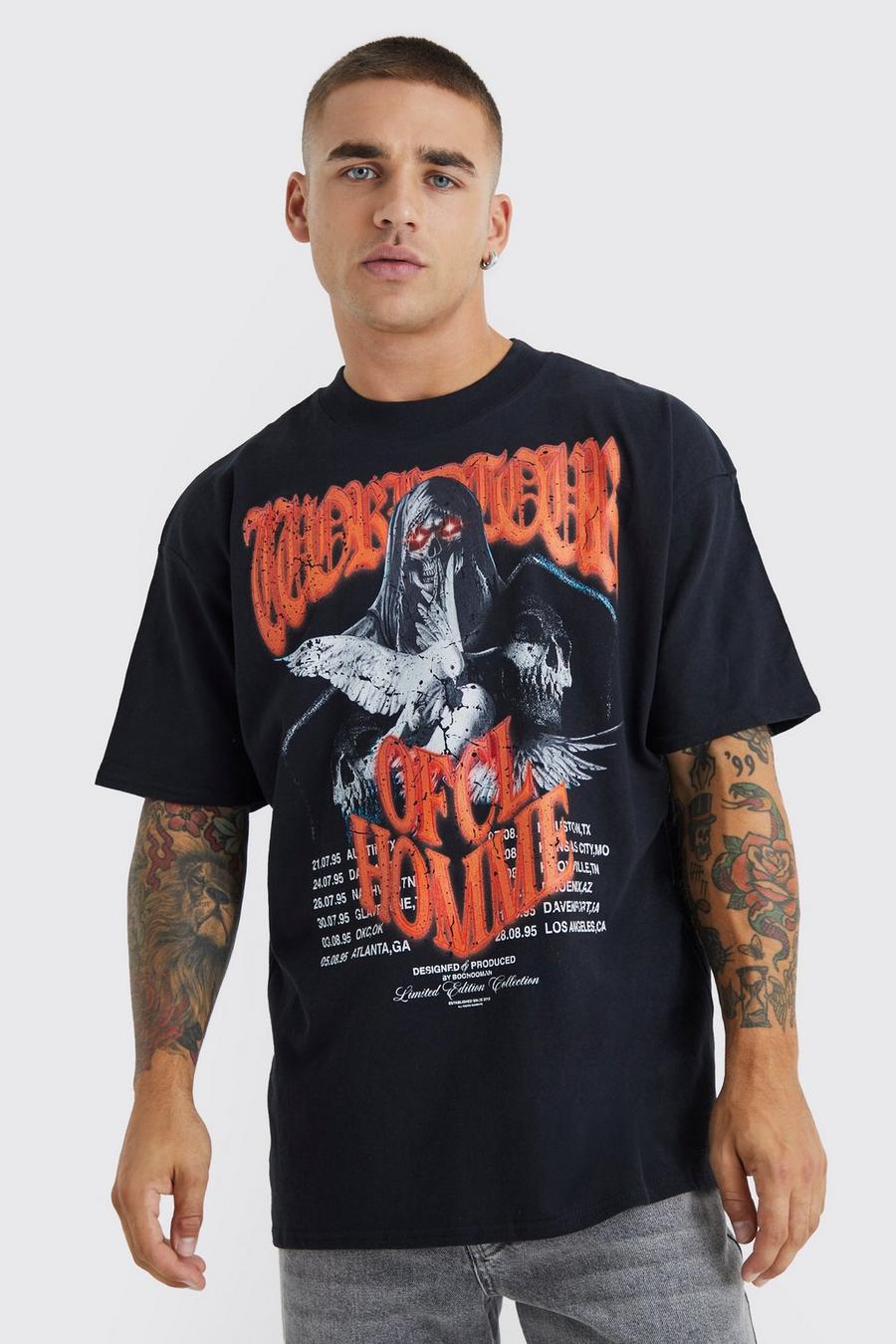 Black Oversized Grim Reeper Worldwide T-shirt