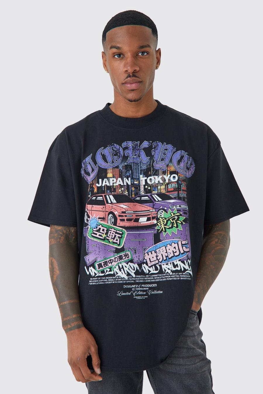 Black Oversized Tokyo Drift Graphic T-shirt