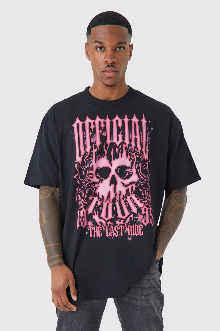 Camiseta oversize con estampado gótico de calavera, Black negro