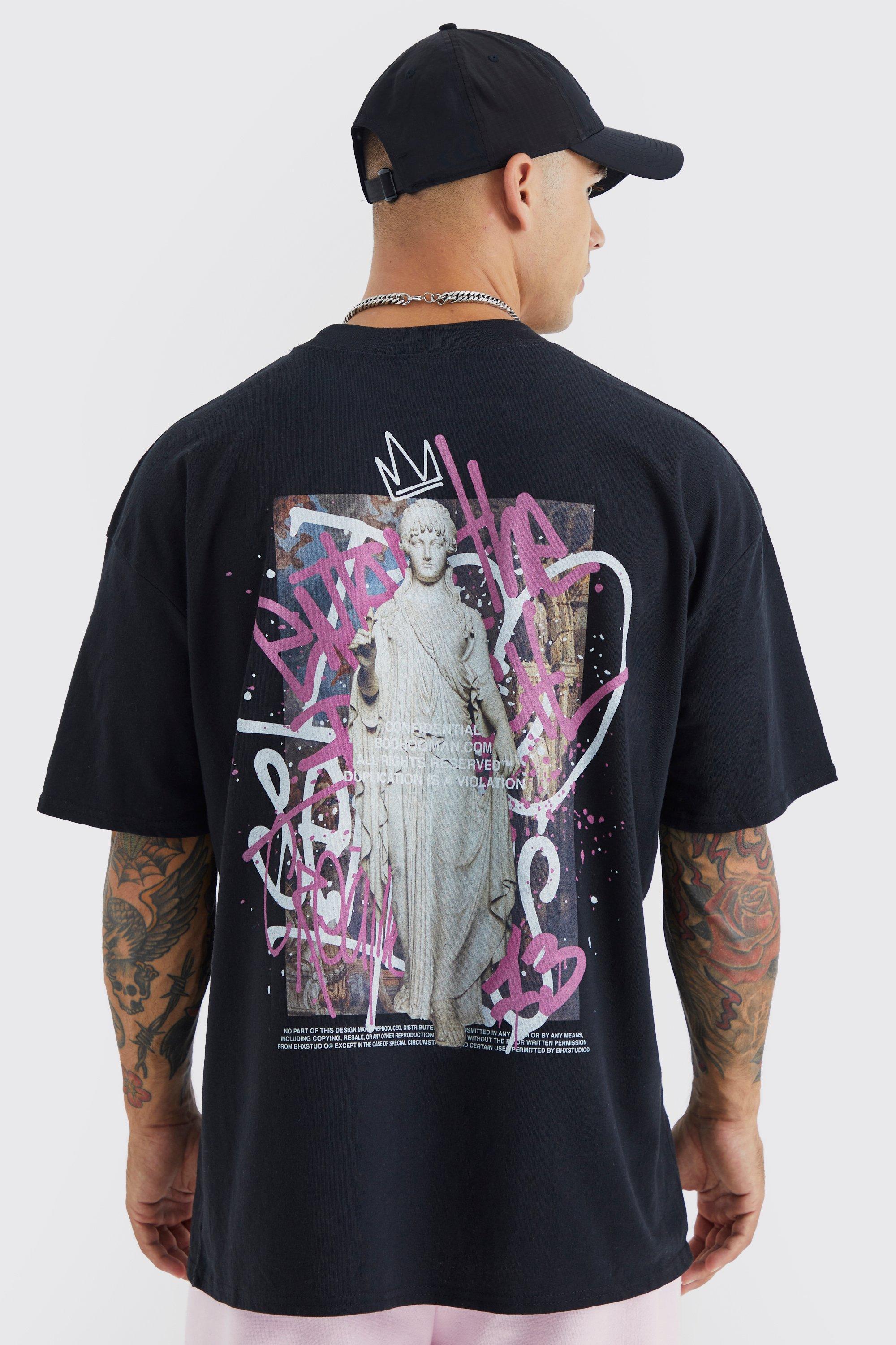 Oversized Renaissance Graffiti Print T-shirt | Boohoo UK