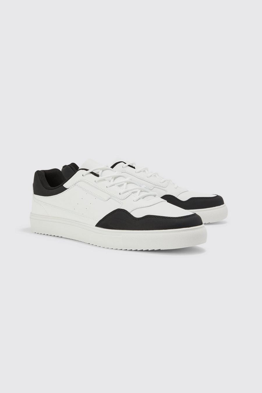 White Faux Leather Panel Detail Trainer