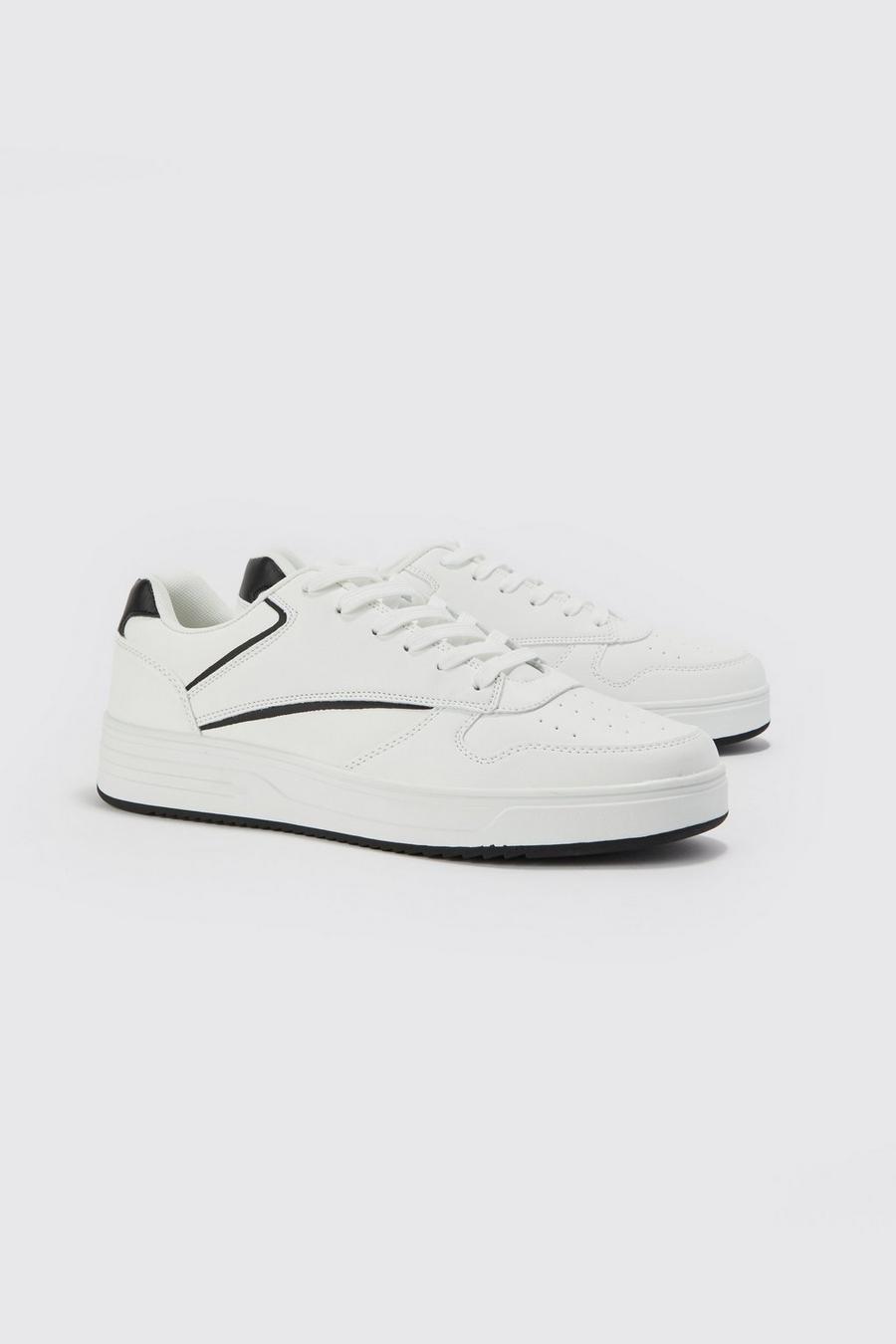 White Faux Leather Perforated Detail Trainer image number 1