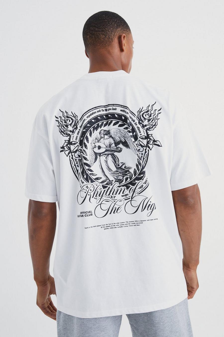 White Oversized Heavyweight Rose Print T-shirt 