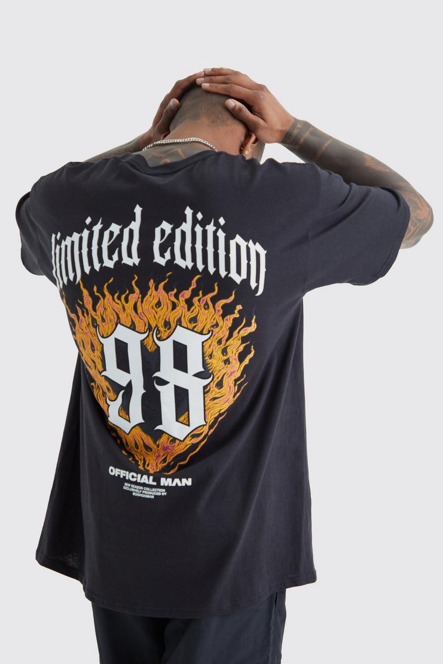 Black Oversized Limited Edition Flames T-shirt image number 1