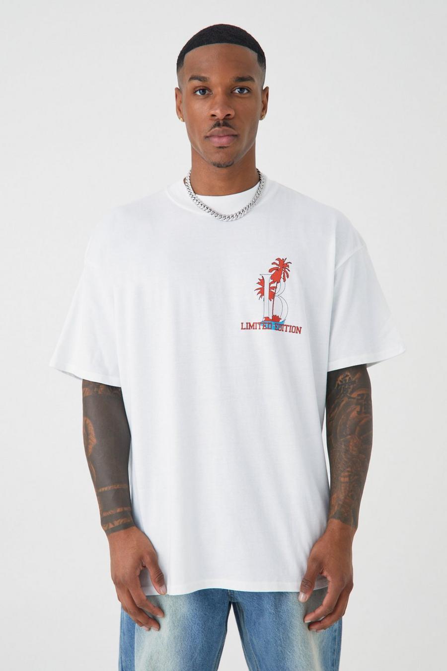 White vit Oversized Extended Neck Limited Palms T-shirt