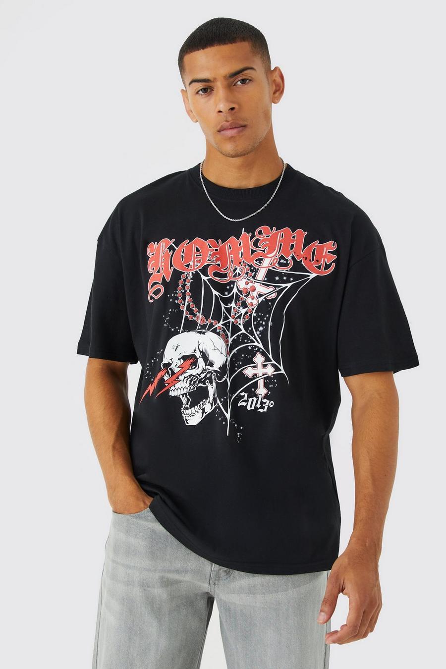 Black Oversized Gothic Homme Graphic T-shirt