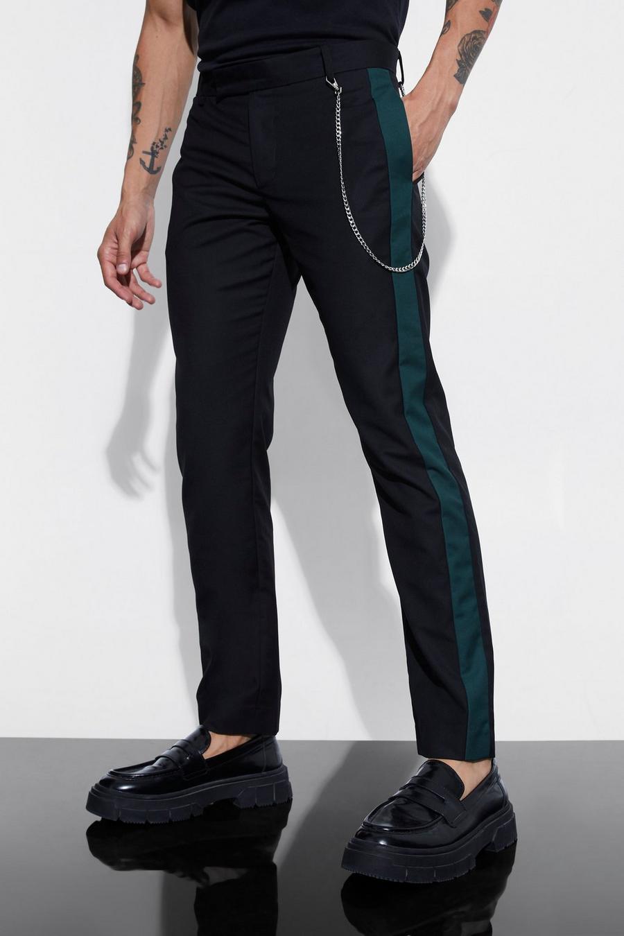 Slim-Fit Anzughose mit Seitenstreifen, Green grün