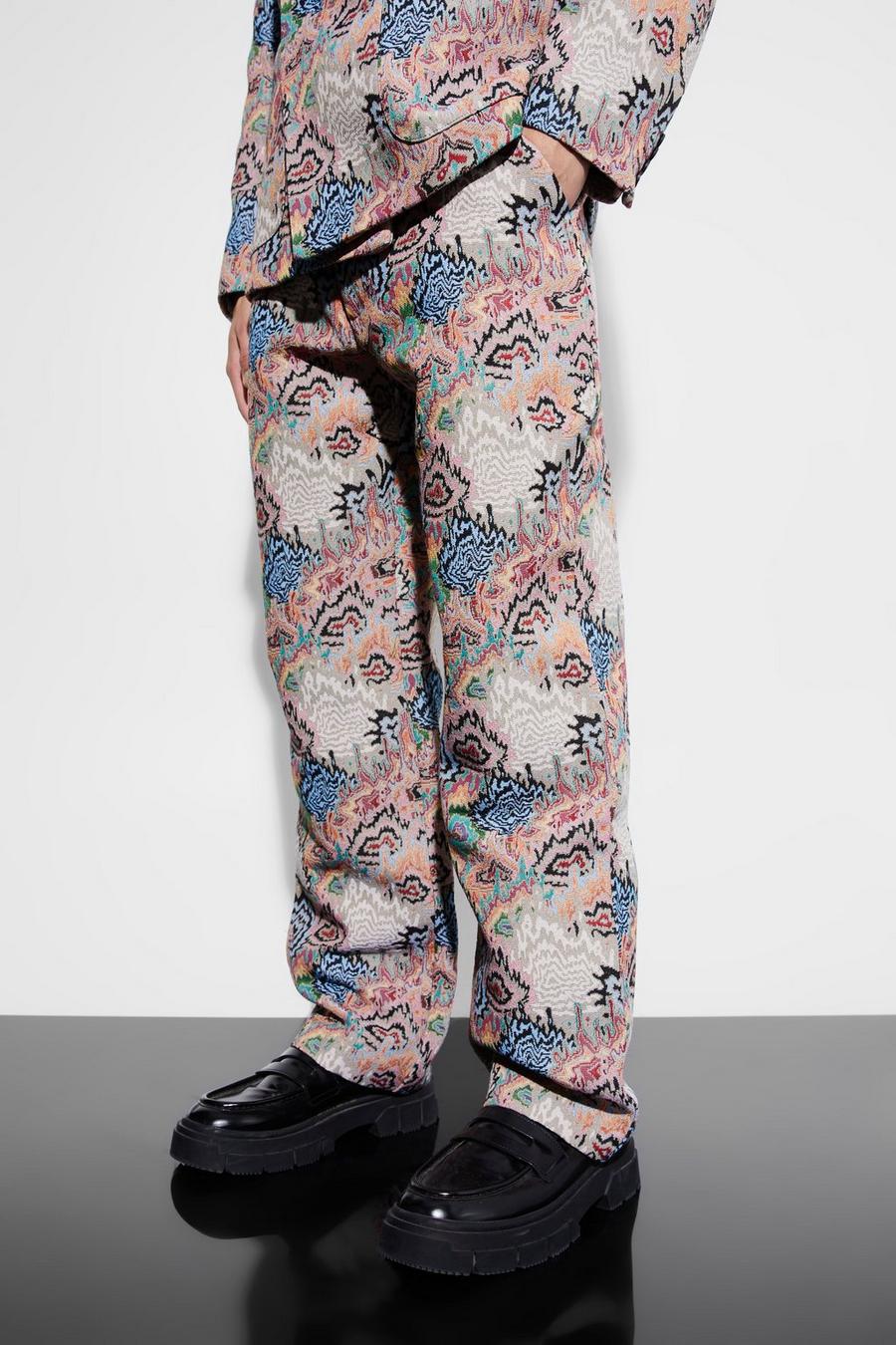 Pantalón de traje holgado con estampado tapiz, Ecru image number 1