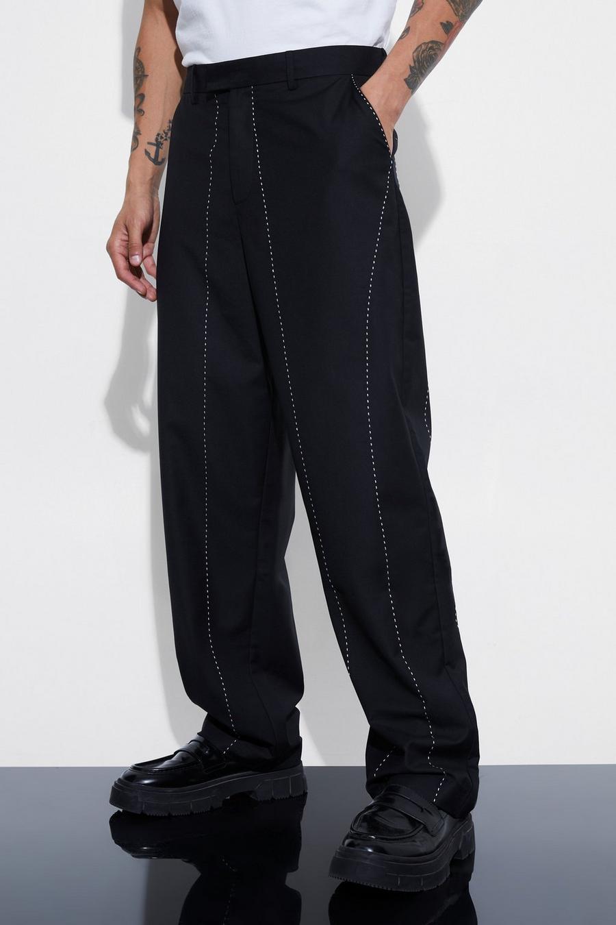 Black Topstitch Relaxed Fit Suit Trouser image number 1