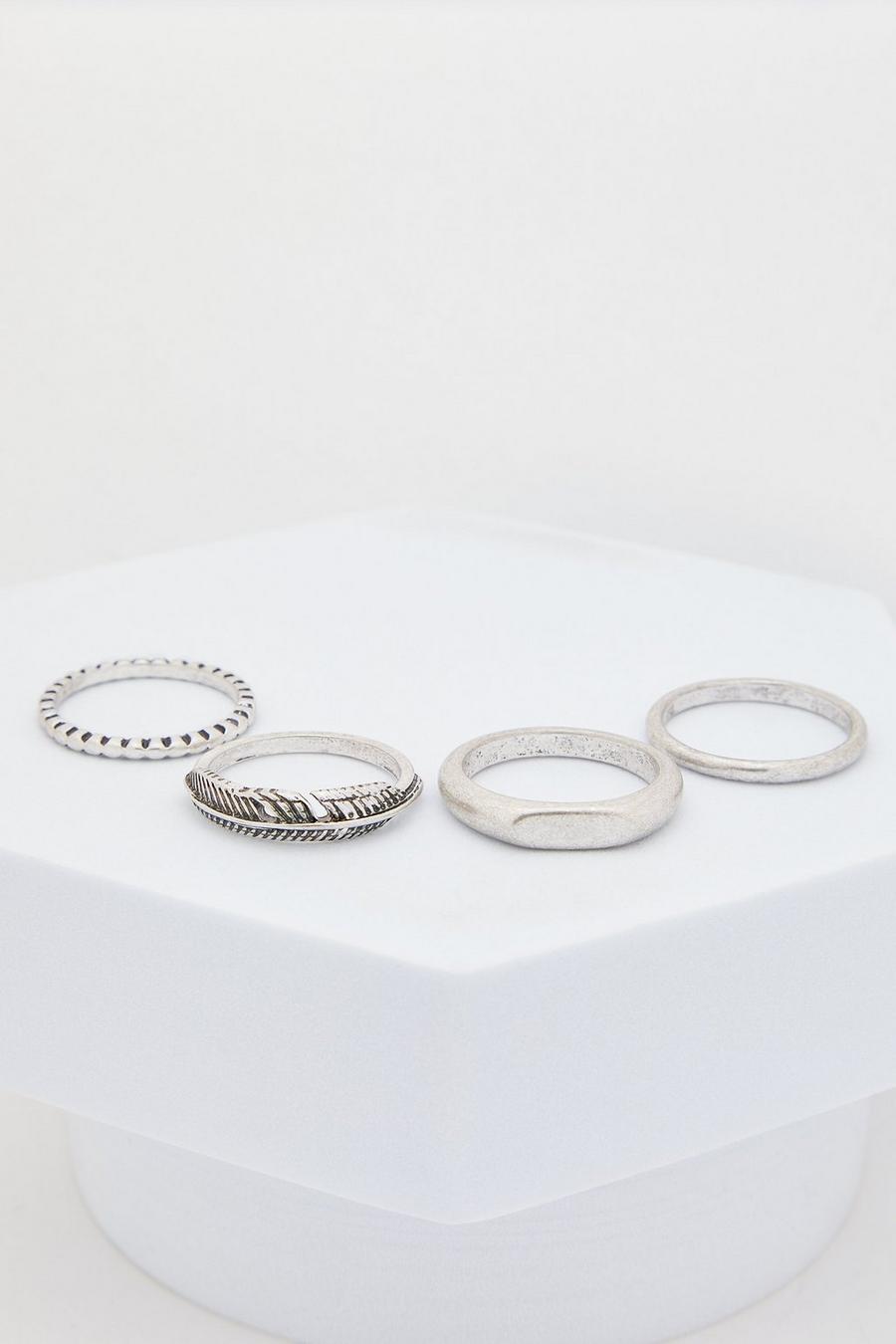 Silver 5 Pack Embossed Rings