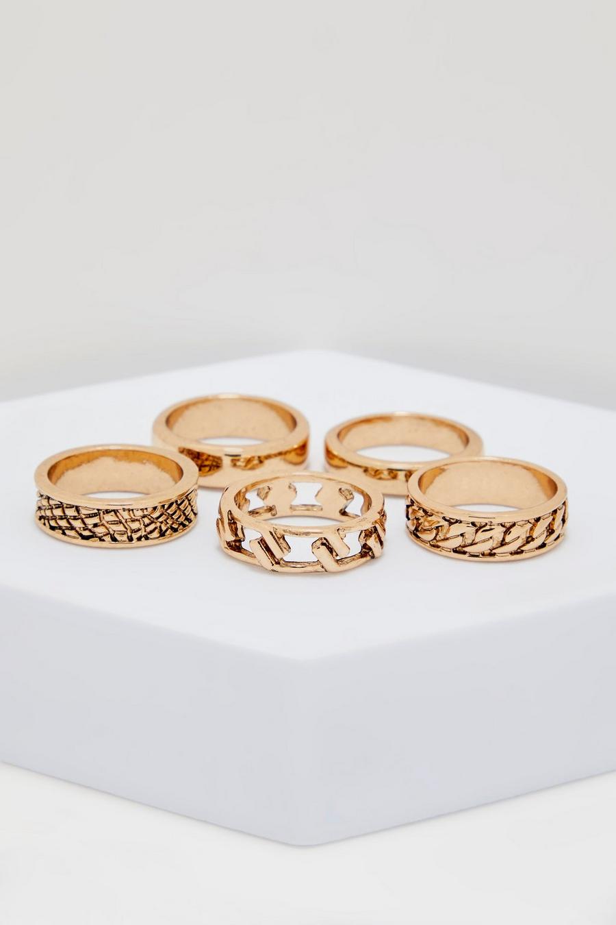 Gold metálicos 5 Pack Embossed Rings