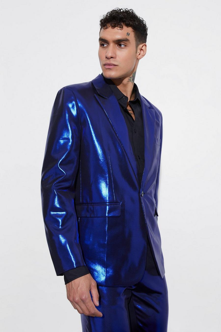 Cobalt blue Relaxed Fit Single Breasted Metallic Blazer