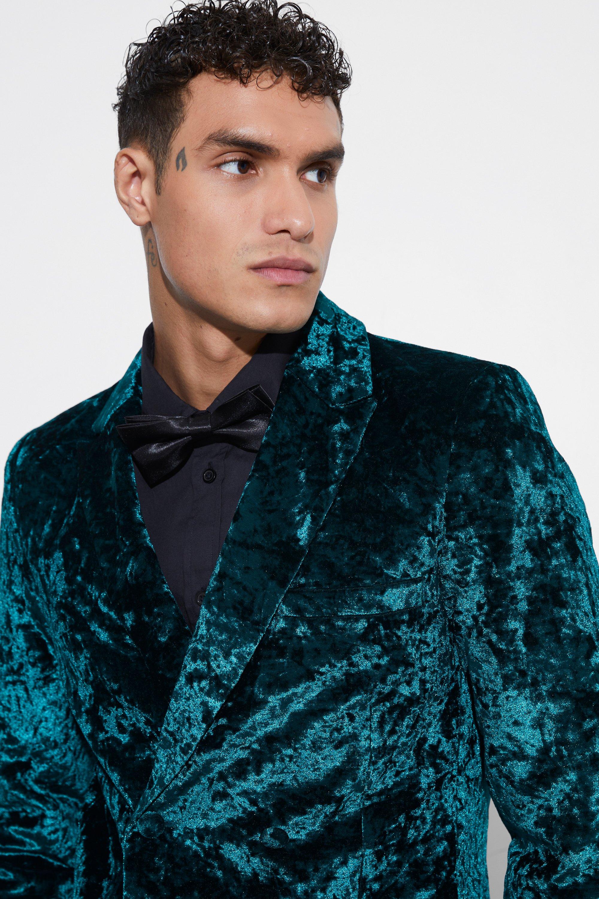 boohoo Men's Skinny Crushed Velvet Blazer