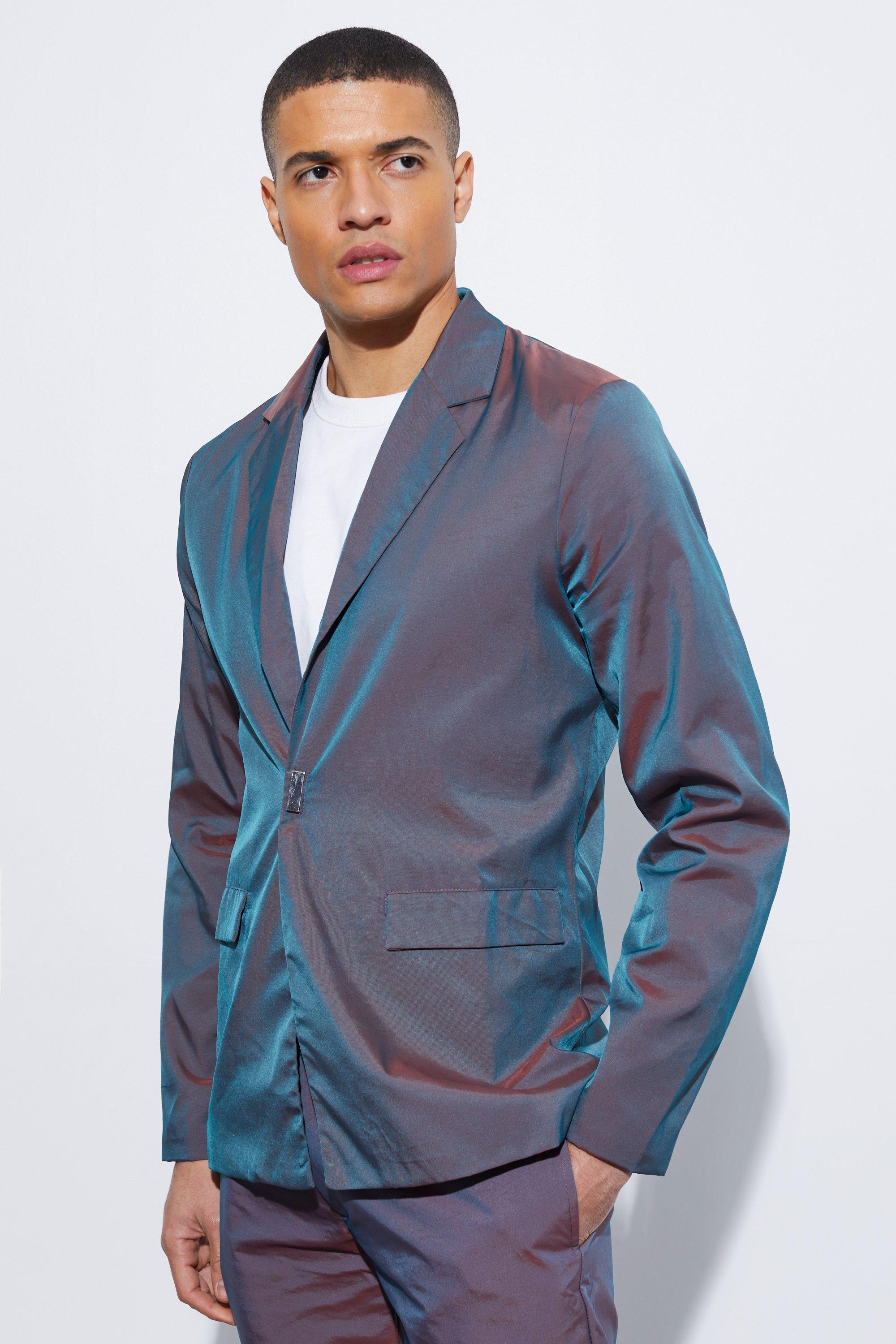 Purple Iridescent Slim Fit Single Breasted Blazer