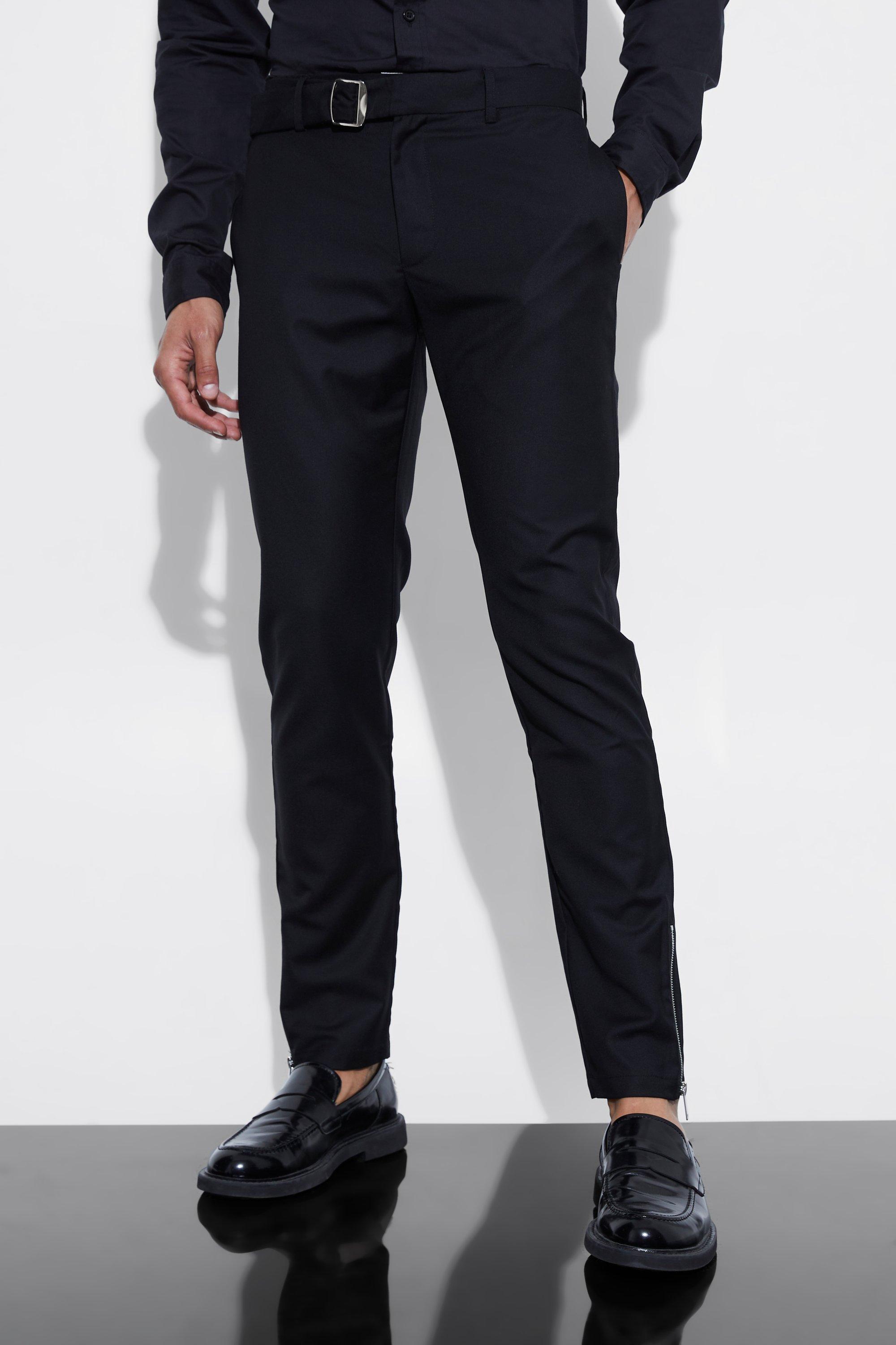 Black Skinny Fit Suit Trouser With Belt Detail